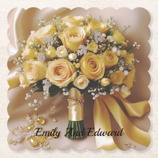 Gouden gloed: een honingzoete roos boeket van lief kartonnen onderzetters (Voorkant)