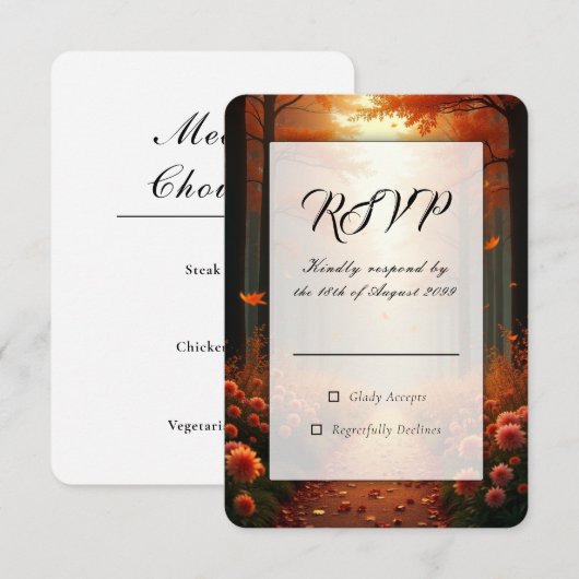Gouden Gloed Herfst Boswandeling RSVP Kaartje (Voorkant / Achterkant)