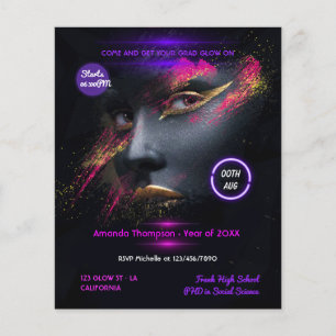 Gouden Gloed in het Donker Neon Afstudeerfeest Flyer