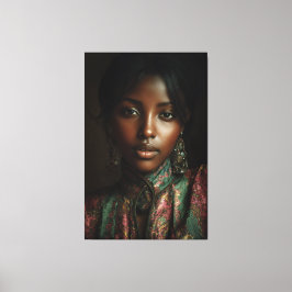 Gouden Gloed Melanine Koninklijke Hoofddoek Portre Canvas Afdruk