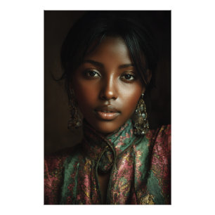 Gouden Gloed Melanine Koninklijke Hoofddoek Portre Foto Afdruk