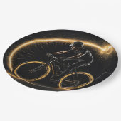 Gouden gloed neon fiets met lichte paden papieren bordje (Gekanteld)