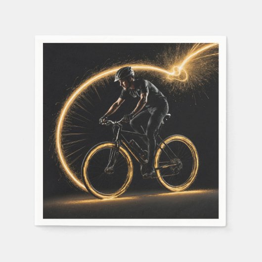 Gouden gloed neon fiets met lichte paden servet (Voorkant)