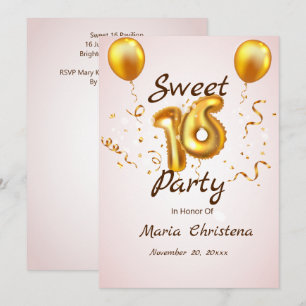 Gouden Gloed Sweet 16 Ballonnen Verjaardagsuitnodi