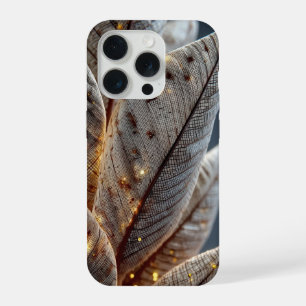 Gouden Gloed Veer- en Bladtextuur iPhone 15 Pro Case