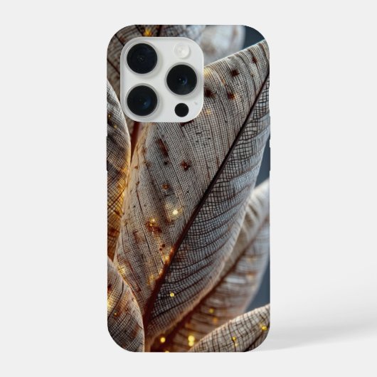 Gouden Gloed Veer- en Bladtextuur iPhone Hoesje (Achterkant)