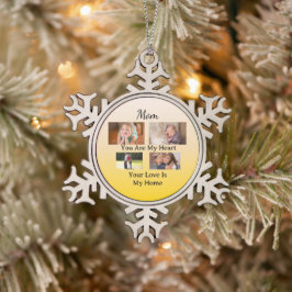 Gouden Gloed – Vier Foto's Vakantietribute Tin Sneeuwvlok Ornament