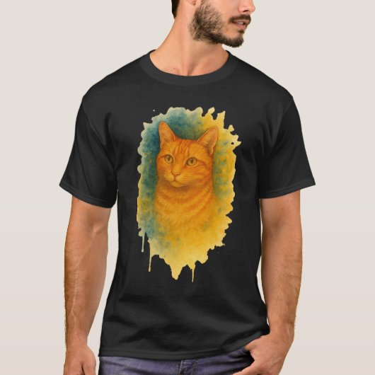 Gouden gloed: Waterverf Cat T-shirt (Voorkant)