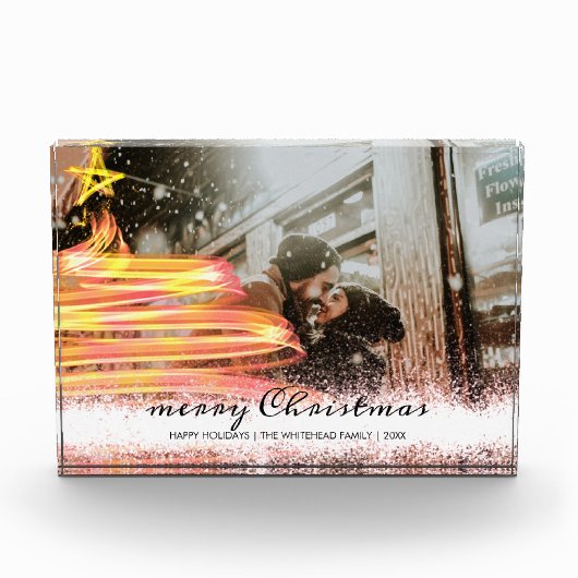 Gouden Gloei Boom Ster Glitter Kerst Foto (Voorkant)