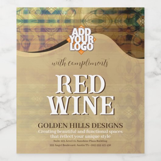 Gouden glooiende heuvels wijn etiket (Enkel label)