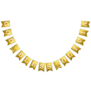 Gouden God zegene 6 letters Naam doop Communie Vlaggetjes