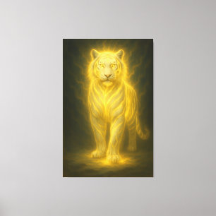 Gouden Goddelijke Witte Tijger – Premium Fantasie Canvas Afdruk