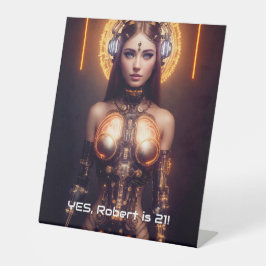 Gouden Godin Cyborg Reclamebord Met Voetstuk