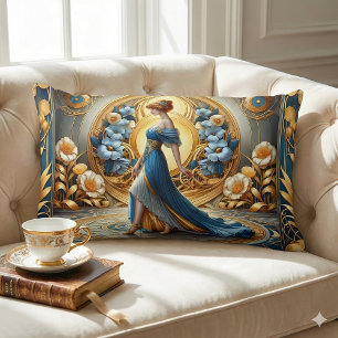 Gouden godin in Art Nouveau bloei Kussen