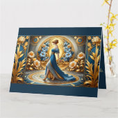 Gouden Godin in Art Nouveau Bloom Kaart (Gele Bloem)