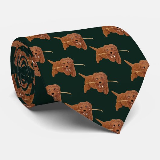 Gouden Golden Doodle Donkergroene Heren Das (Opgerold)