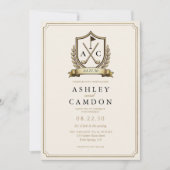 Gouden Golf Crest Monogram Huwelijk Kaart (Voorkant)