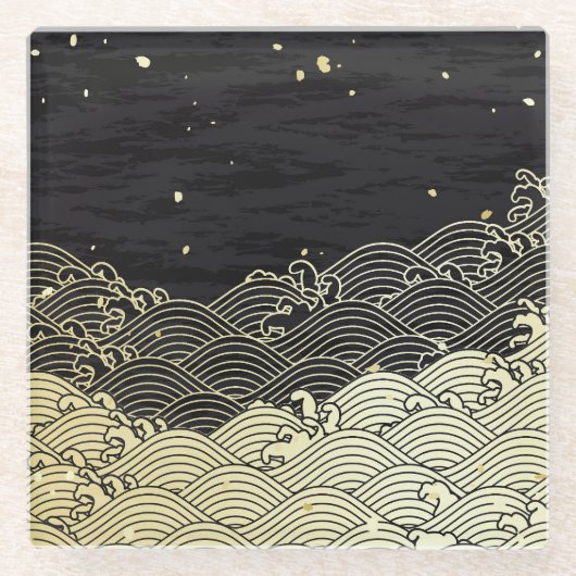 Gouden golf, papierachtige textuur. glazen onderzetter (Voorkant)