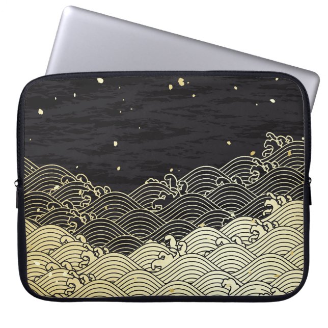 Gouden golf, papierachtige textuur. laptop sleeve (Voorkant)