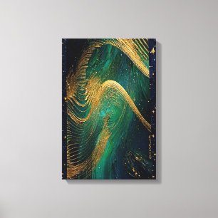 Gouden Golf - Smaragd Nacht, Ultra Dikke Impasto Canvas Afdruk