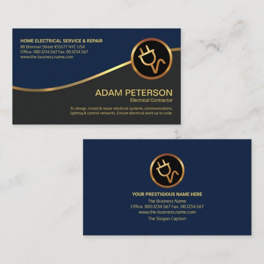 Gouden golf Stijlvolle Blauwe Grijze Lagen Elektri Visitekaartje (Voorkant / Achterkant)