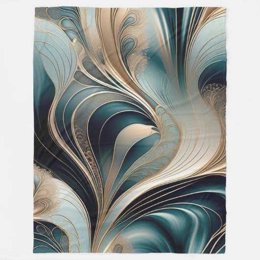 Gouden Golf - Turquoise en Goud Abstract Fleece Deken (Voorkant)