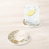 Gouden Golfblad Bloem Motief Zandsteen Onderzetter (Zijkant)