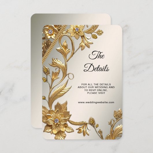 Gouden Golfblad Bloemendetail Bijlagekaart Informatiekaartje (Voorkant / Achterkant)