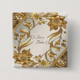 Gouden Golfbladeren Bloemknoop Vierkante Button 5,1 Cm
