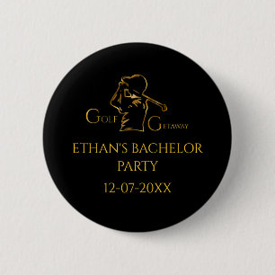 Gouden Golfer Golfreis Golf Bachelor Party Ronde Button 5,7 Cm