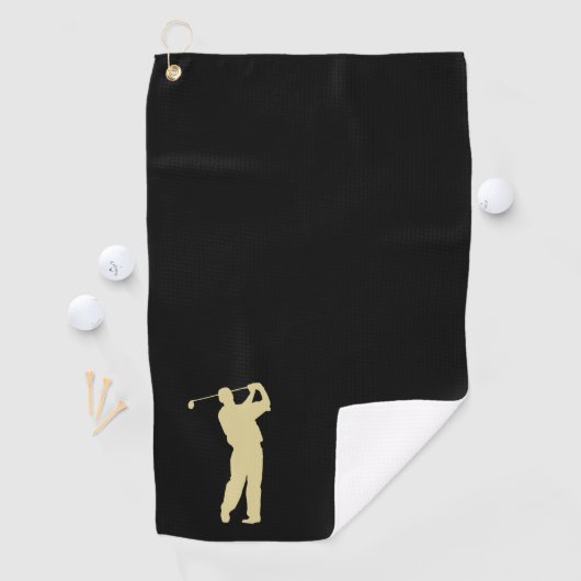 Gouden Golfer Monogram op zwart Golfhanddoek (Insitu)