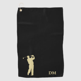Gouden Golfer Monogram op zwart Golfhanddoek