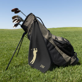 Gouden Golfer Monogram op zwart Golfhanddoek