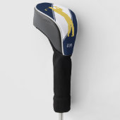 Gouden Golfer op Blauw Wit Monogram Golfheadcover (Schuin)