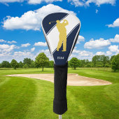 Gouden Golfer op Blauw Wit Monogram Golfheadcover