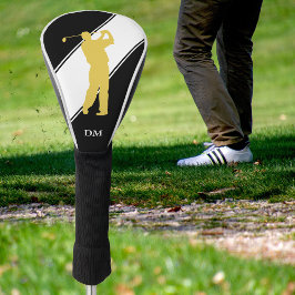 Gouden Golfer op zwart-wit Monogram Golfheadcover