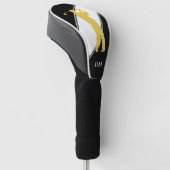 Gouden Golfer op zwart-wit Monogram Golfheadcover (Schuin)