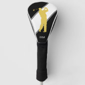Gouden Golfer op zwart-wit Monogram Golfheadcover (Voorkant)
