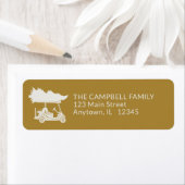 Gouden golfkar met kerstboom retouradres etiket (Insitu)