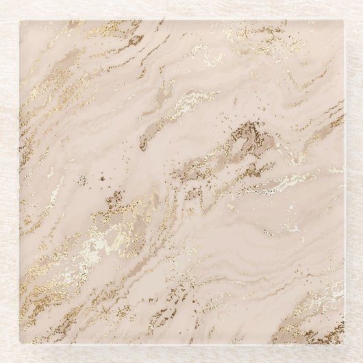 Gouden golven: Abstract marmer Glazen Onderzetter (Voorkant)