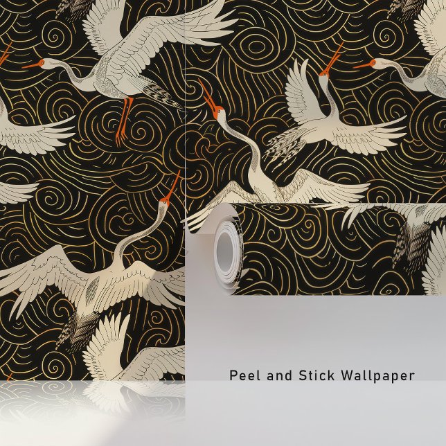 Gouden golven en sierlijke kranen behang (Creator heeft geüpload)