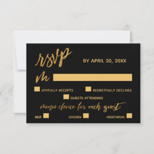 Gouden golven handschrift Zwarte diner opties RSVP Kaartje