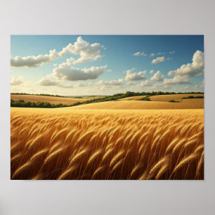Gouden golven onder een zomerse hemel poster
