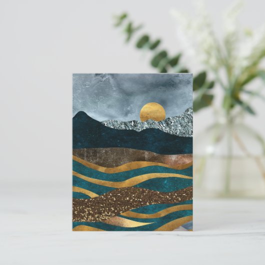 Gouden golven onder maanverlichte bergen briefkaart (Staand voorkant)