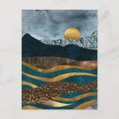 Gouden golven onder maanverlichte bergen briefkaart (Voorkant)