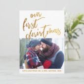 Gouden golven op wit Onze eerste kerst, foto Feestdagenkaart (Staand voorkant)