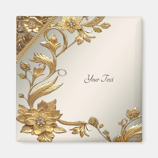 Gouden golvende bladeren bloemmagnet magneet (Voorkant)