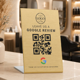 Gouden Google Review Logo Tafelmodel Display Reclamebord Met Voetstuk
