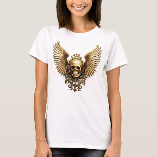 Gouden Gotische Schedel Sigil van Hemelvaart T-shirt (Voorkant)
