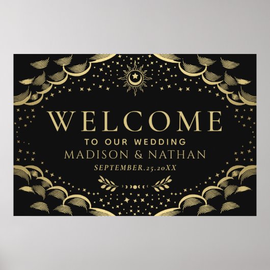 Gouden Gotische Tarot Kaart Bruiloft Welkom Groot  Poster (Voorkant)